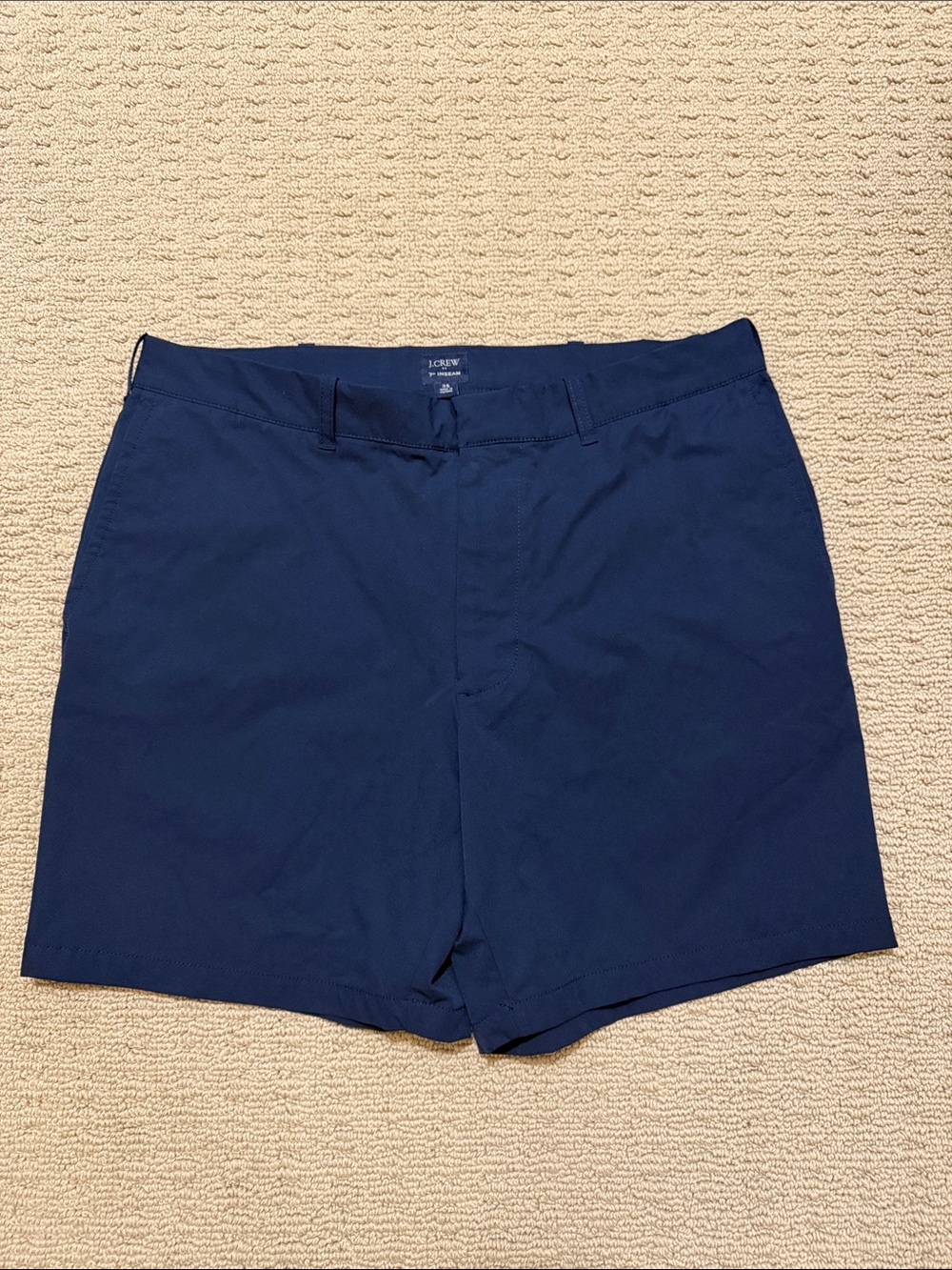 J. Crew Men's Dark Navy Flat-Front Chino Quick Dry Shorts, 7” Inseam.